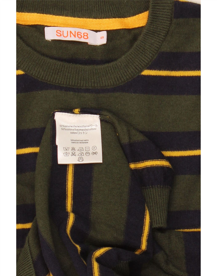 Sun68 Pull col rond pour homme en laine à rayures vertes