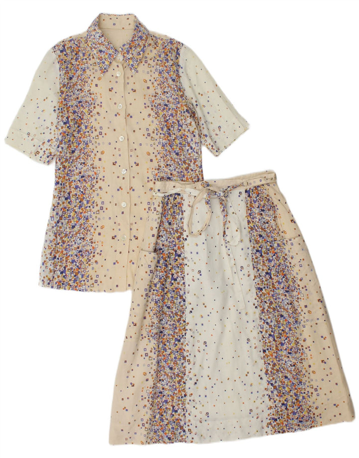 PANCALDI & B Ensemble jupe 2 pièces pour femme UK 4 XS W24 Coton géométrique beige