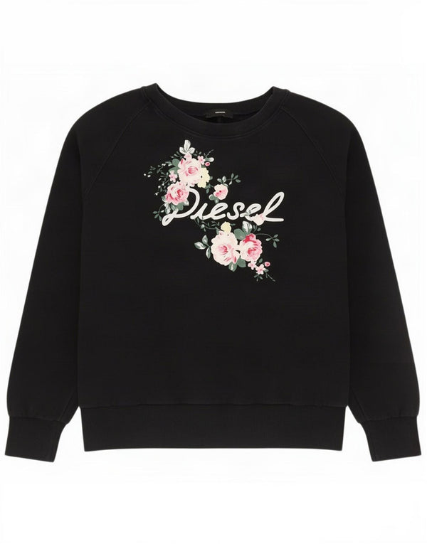 Diesel Sweat-shirt surdimensionné graphique pour femme UK 16 Grand coton noir