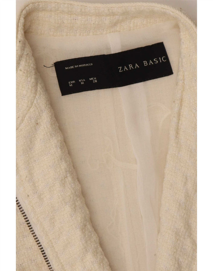 Zara Veste blazer zippée pour femme UK 12 Medium Off White Acrylique