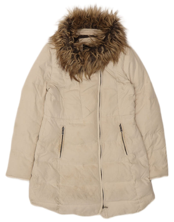 Zara Manteau rembourré pour femme UK 14 Large Polyester Blanc Cassé