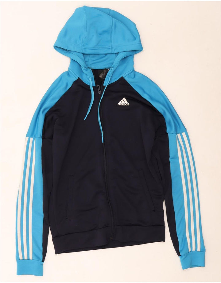 Adidas Pull à capuche zippé pour homme Petit polyester color block bleu marine
