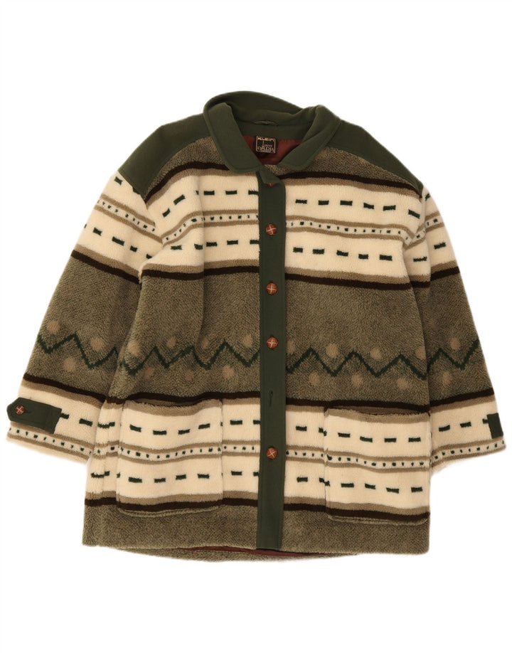 vintage Womens Fleece Overcoat Overcoat EU 40 Medium Green Colourblock