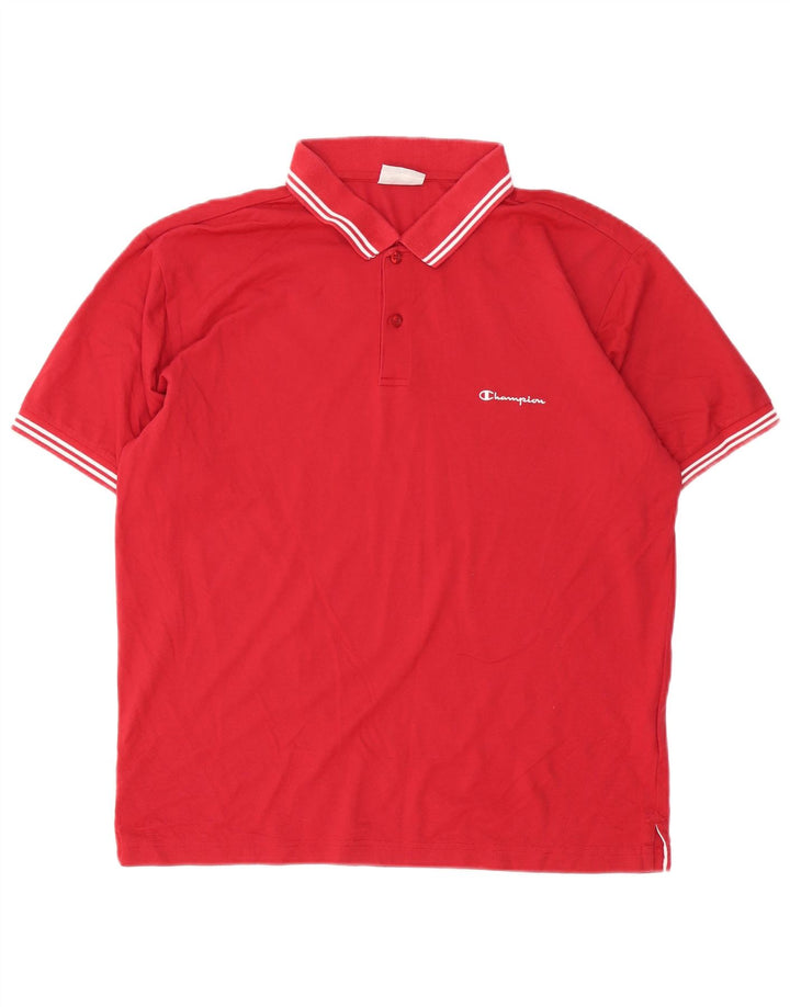 CHAMPION Polo Homme Large Rouge Rayé Coton
