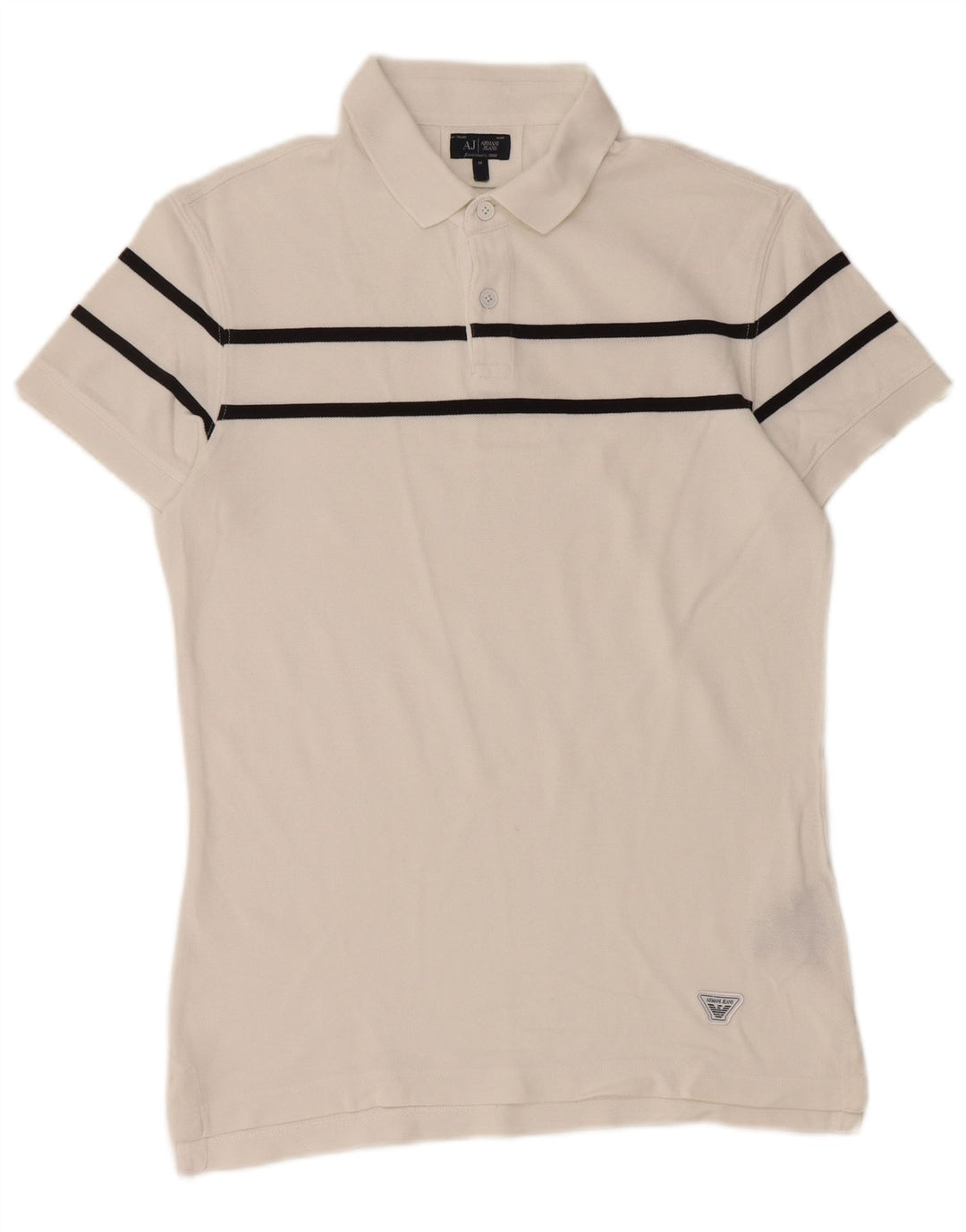 ARMANI JEANS Mens Polo Shirt Medium White Striped Cotton