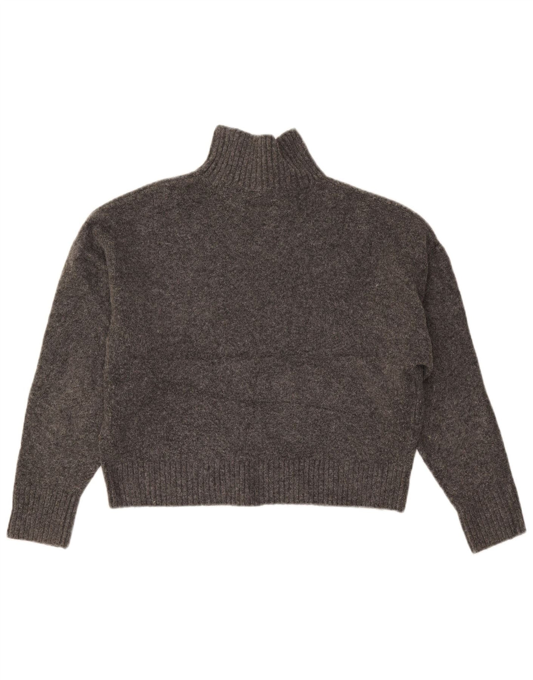 Zara Pull court surdimensionné à col roulé pour femme UK 10 Petit Gris