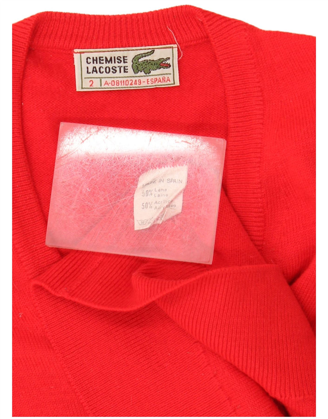 LACOSTE Pull ample à col en V pour homme Taille 2 XS Laine rouge