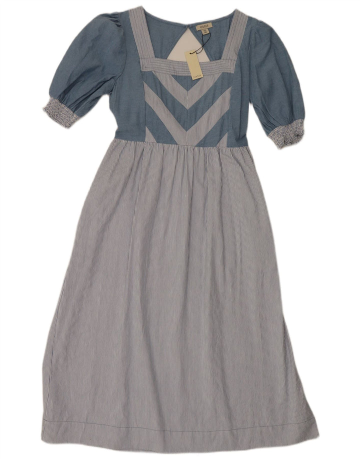 Oasis Robe Maxi Femme UK 12 Coton Rayé Bleu Moyen