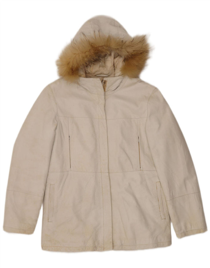 CONBIPEL Veste en cuir à capuche pour femme IT 42 Cuir blanc moyen