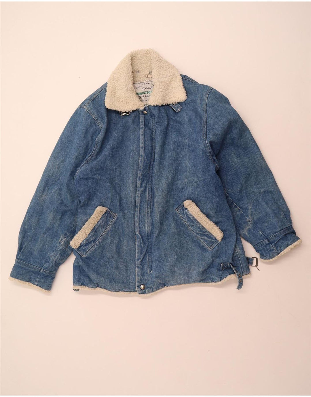 VINTAGE Veste Sherpa Denim Homme UK 40 Grand Coton Bleu