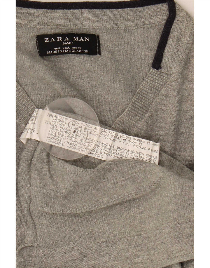 Zara Pull col V pour homme en coton gris Taille L