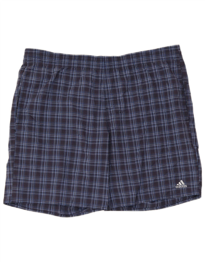 Adidas Short de bain pour homme en polyester à carreaux bleus