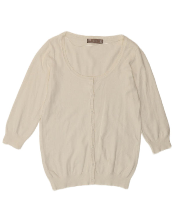 Zara Cardigan à manches 3/4 pour femme UK 14 Grand coton blanc