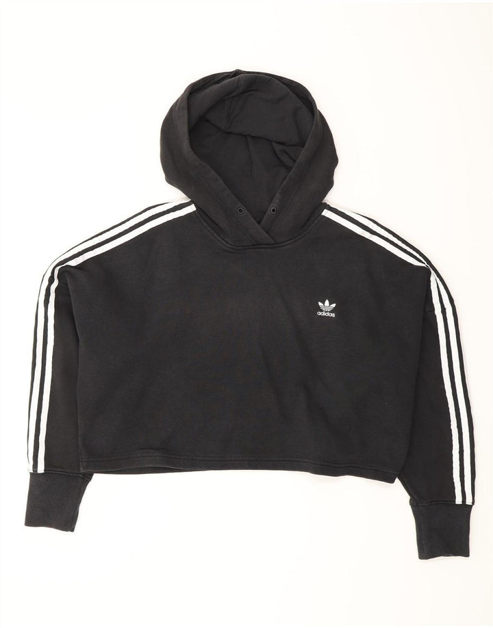 ADIDAS Pull à capuche court surdimensionné pour femme UK 8 Petit coton noir