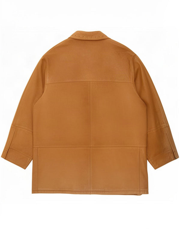 vintage Femmes Surdimensionné Suède Pardessus IT 50 XL Cuir Beige