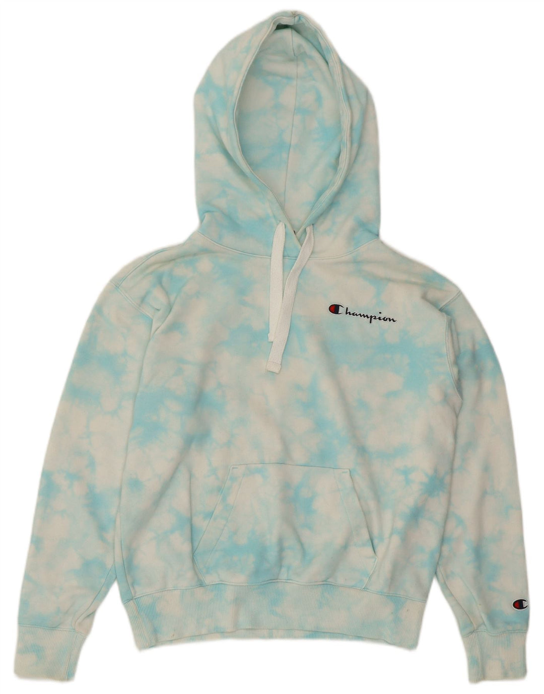 CHAMPION Pull à capuche surdimensionné pour femme UK 10 Petit Bleu Tie Dye Coton