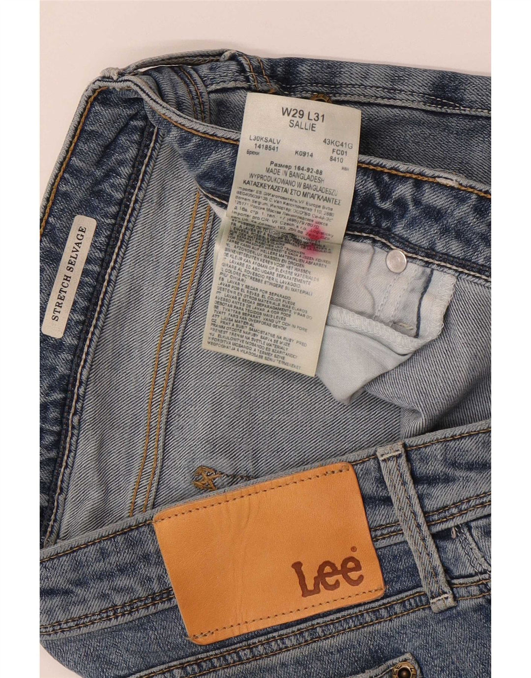 Lee Jean Slim Selvage Stretch Homme W29 L31 Bleu Coton