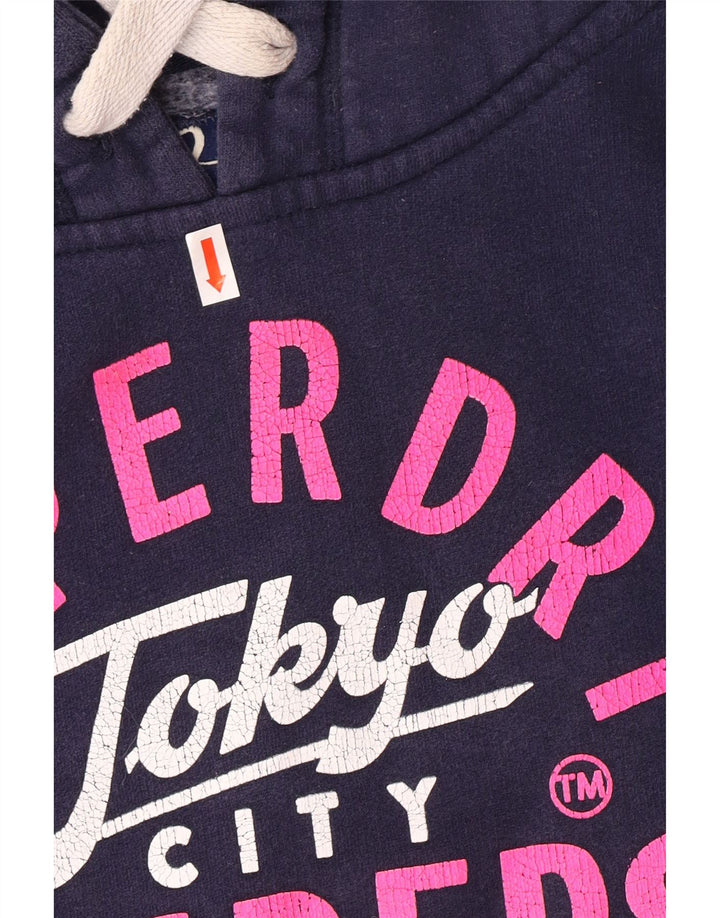 SUPERDRY Pull à capuche graphique pour femme UK 10 Small Bleu marine Coton