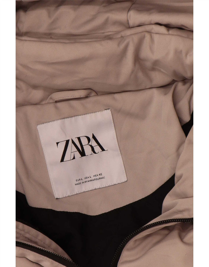 Zara Veste matelassée à capuche pour femme UK 14 Large Gris Polyester