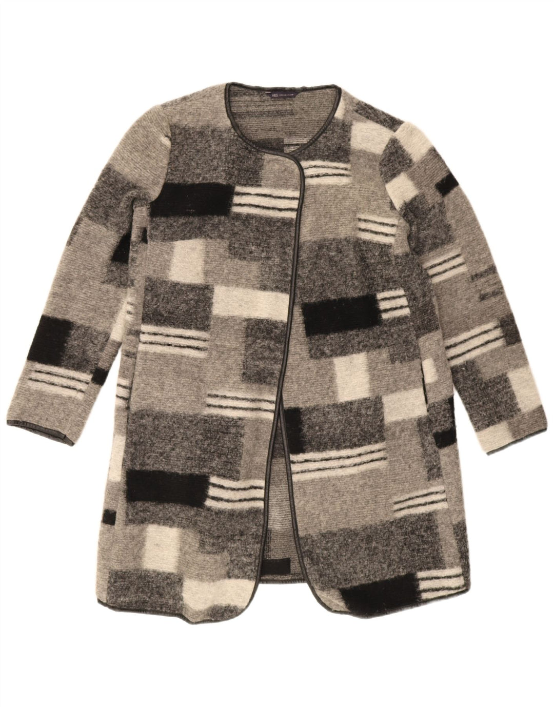 Marks & Spencer Pull cardigan long pour femme UK 12 Gris moyen à carreaux