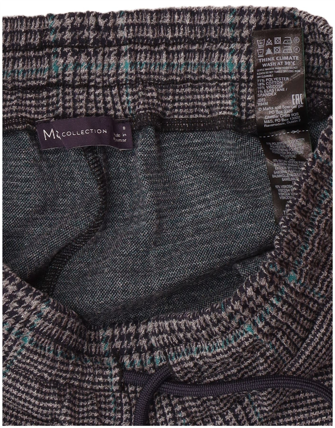 MARKS & SPENCER Pantalon de survêtement pour femme UK 8 Petit pied-de-poule gris