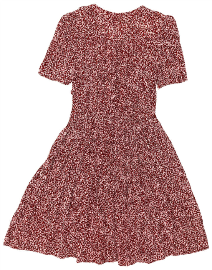 VINTAGE Robe Empire Femme UK 14 Grand Bordeaux Floral