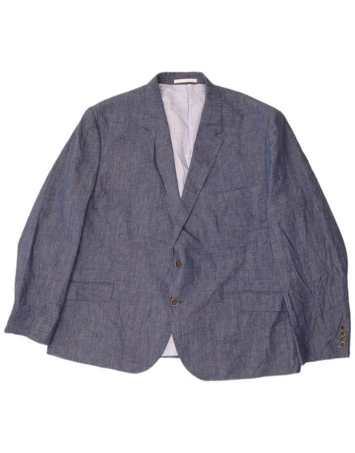 Marks & Spencer Veste blazer à 2 boutons pour homme UK 54 7XL Bleu Lin Classique