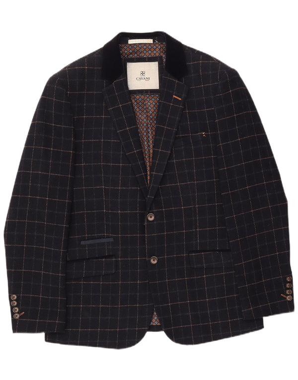 Cavani Costume 2 pièces pour homme à 2 boutons UK 40 Large W38 L32 Bleu marine à carreaux