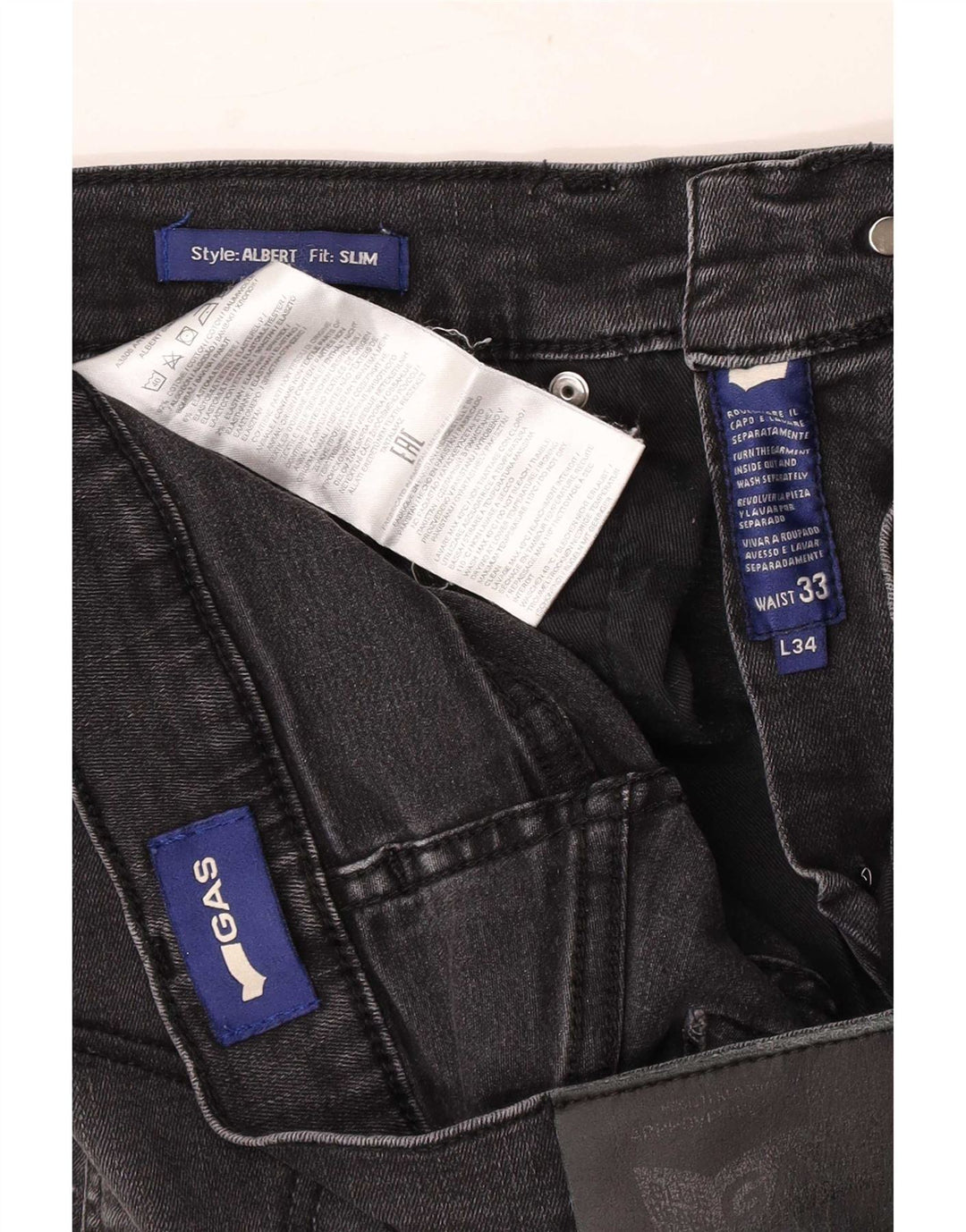 Gas Jean slim vieilli pour homme W33 L34 en coton noir