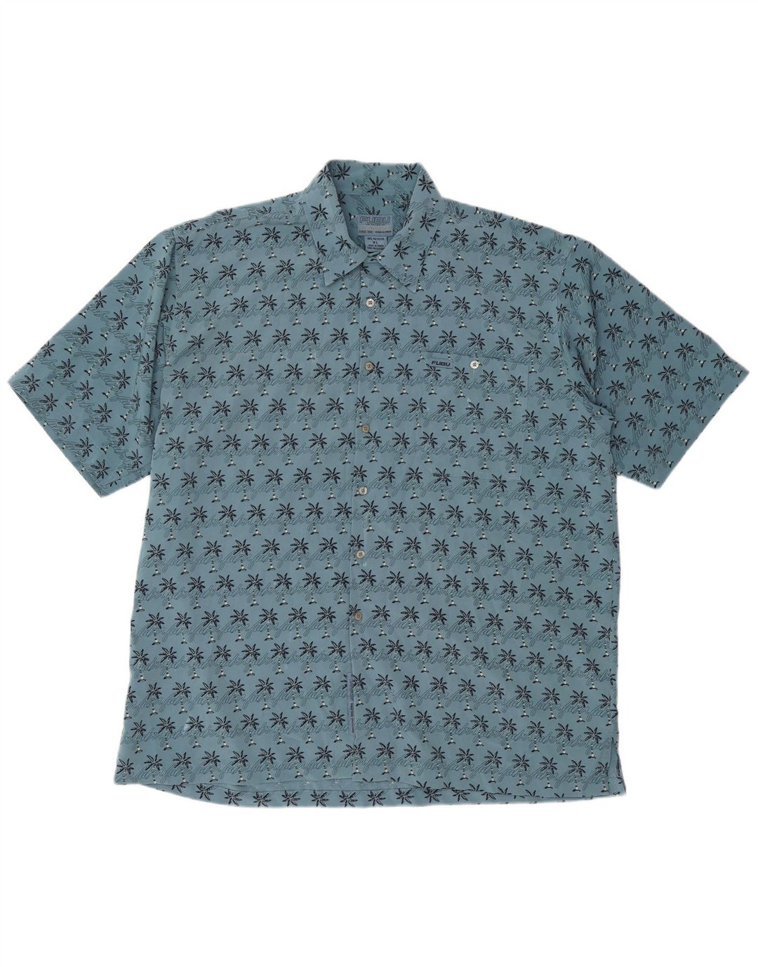 FUBU Mens Graphic Short Sleeve Shirt XL Blue Polyester