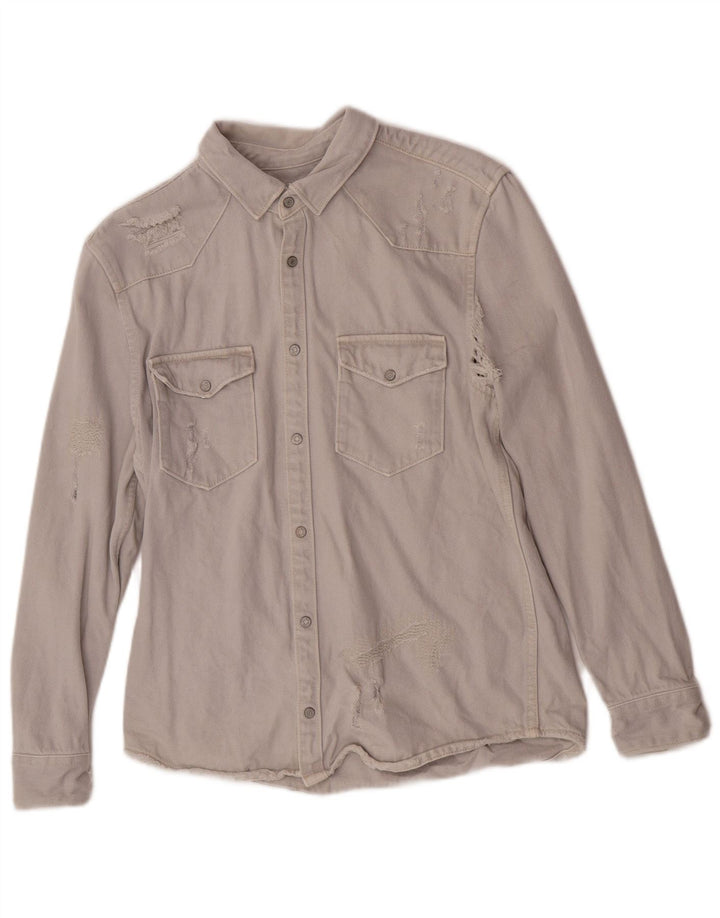 Zara Chemise En Jean Coupe Relax Déchirée Homme Gris Moyen Coton