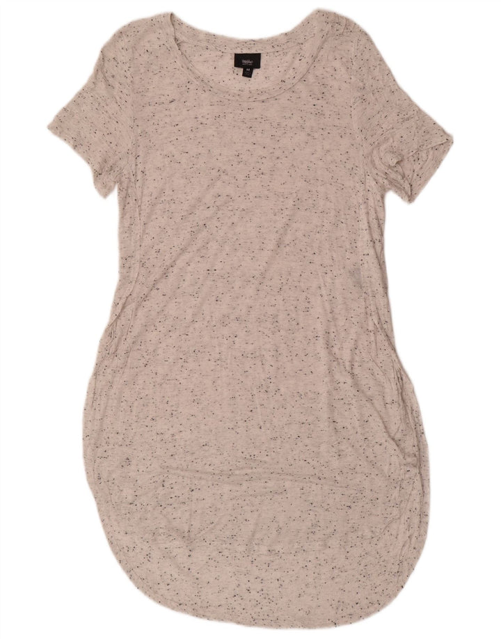 MOSSIMO Robe T-Shirt Femme UK 12 Rayonne Mouchetée Blanche Moyenne