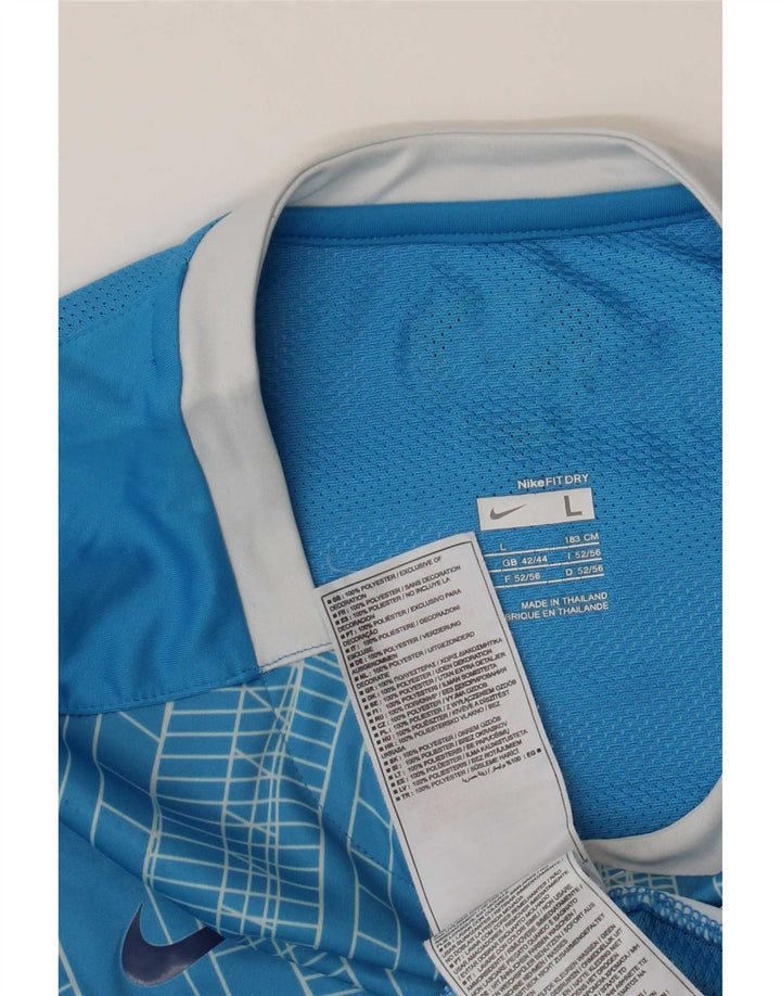 Nike Hommes T-Shirt Top UK 42/44 Grand Bleu Géométrique Polyester