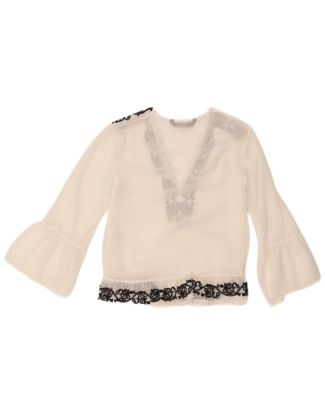 Zara Chemisier à manches longues pour femme UK 10 Petit polyester floral blanc