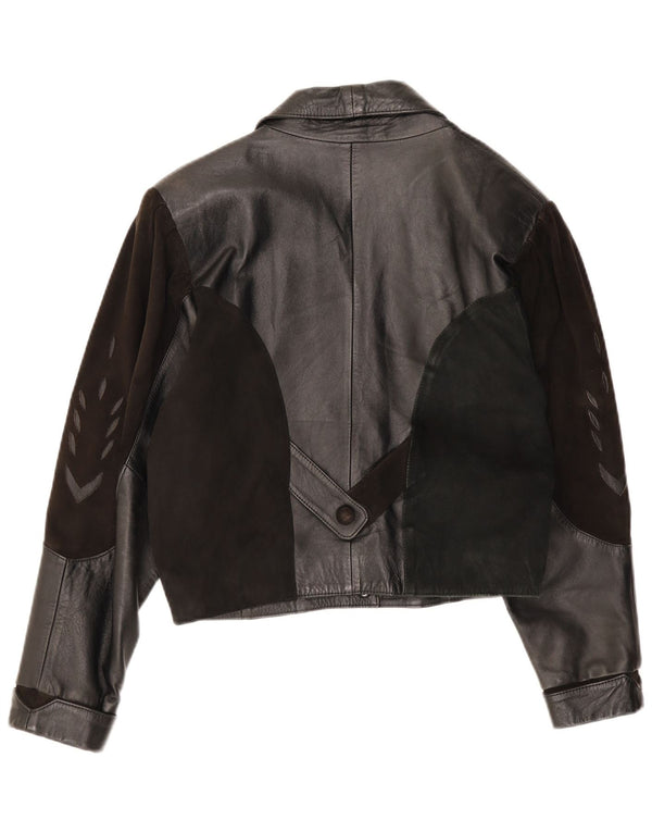 veste en cuir femme vintage UK 14 Patchwork noir moyen