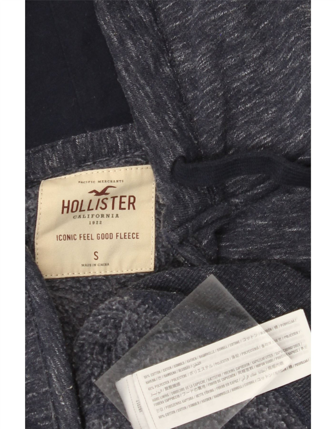 HOLLISTER Pull à capuche zippé pour homme en coton moucheté bleu marine Small