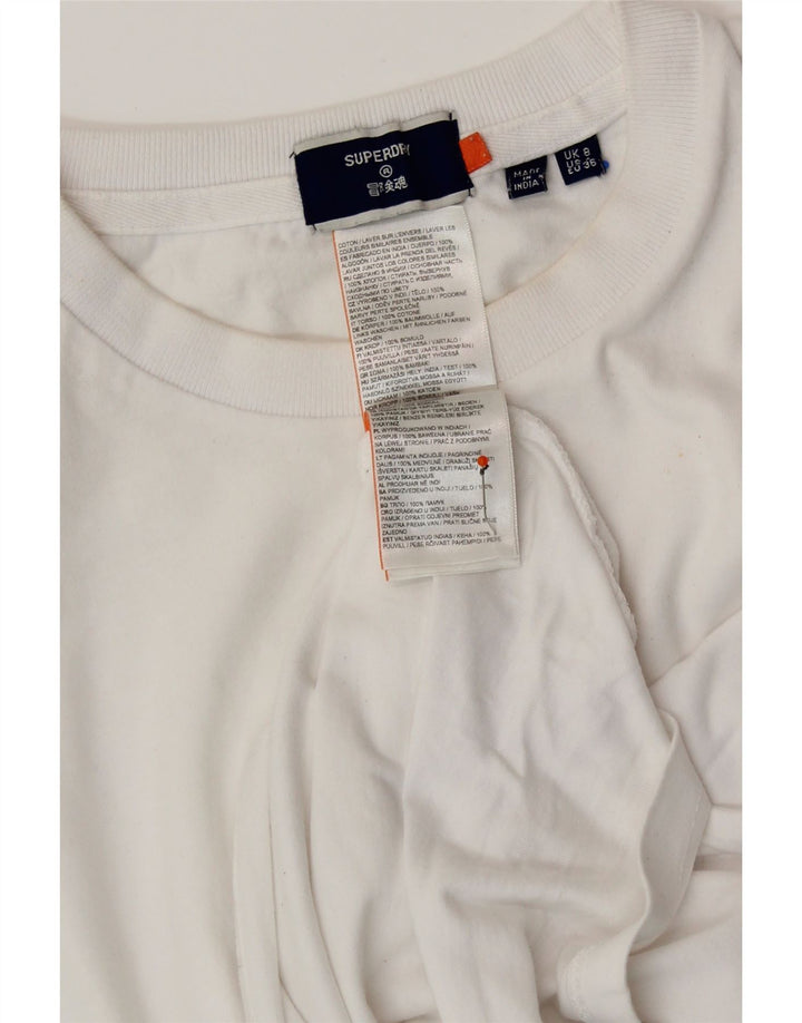 SUPERDRY T-Shirt Femme Top UK 8 Small Blanc Coton