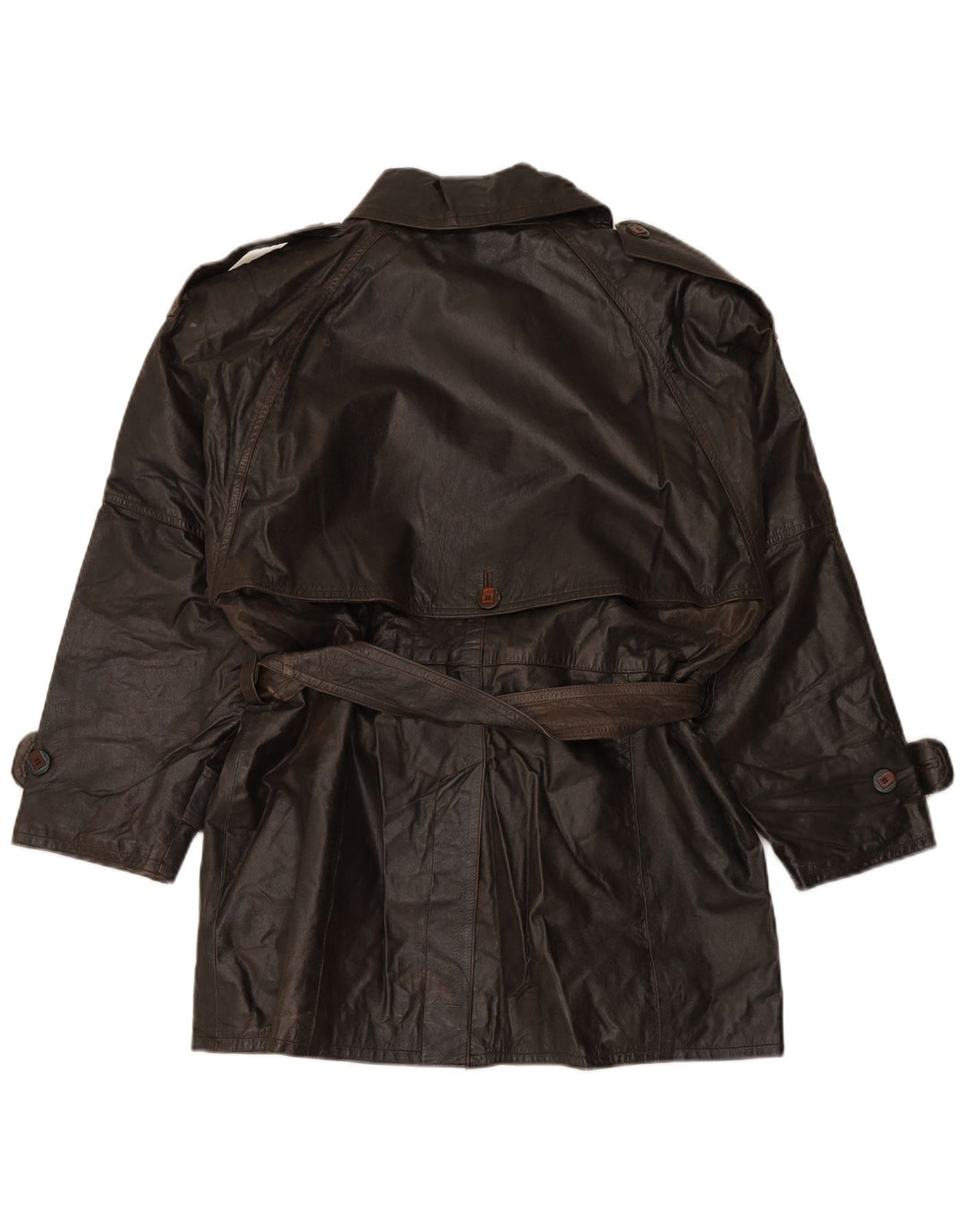 VINTAGE Manteau en cuir double boutonnage femme EU 38 Cuir marron moyen