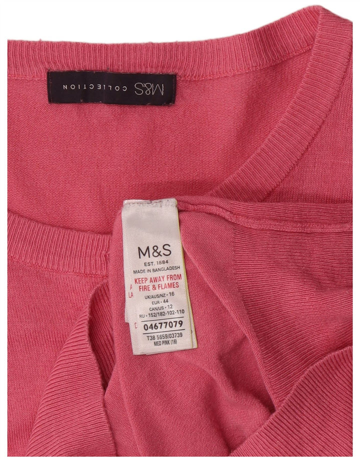 Marks & Spencer Pull Cardigan pour Femme UK 16 Large Rose Viscose Classique