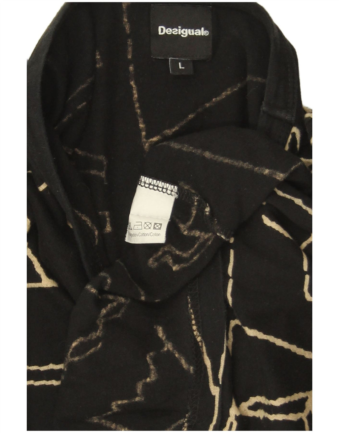 DESIGUAL Haut graphique surdimensionné à manches longues pour femme UK 16 Large Noir Coton