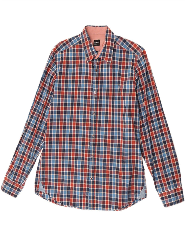 Hugo Boss Chemise Regular Fit en coton à carreaux bleu moyen