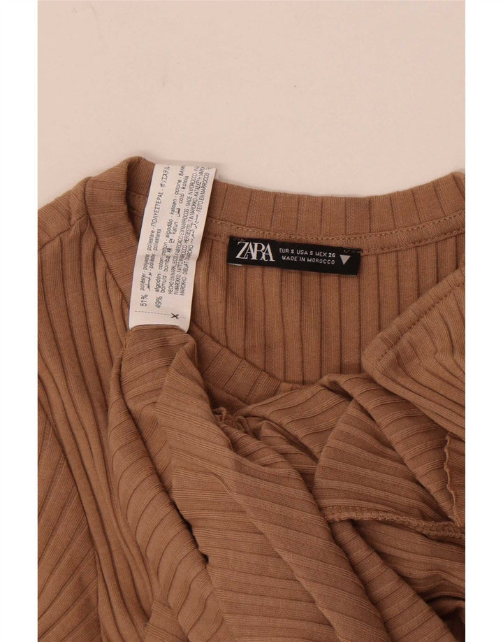 Robe moulante femme Zara UK 8 petit polyester beige