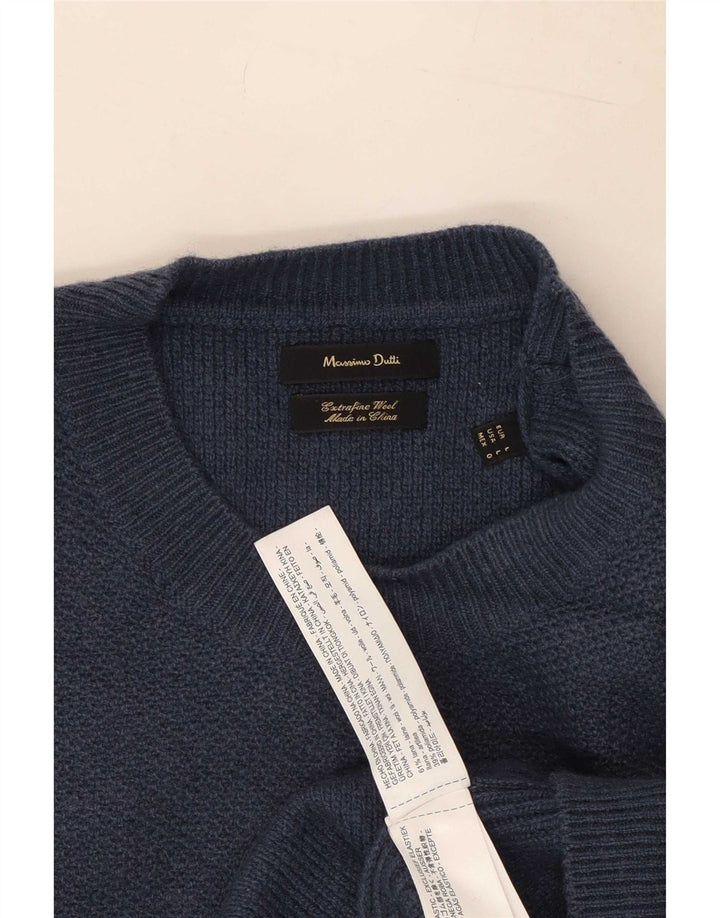 Massimo Dutti Pull à col rond pour homme en laine bleu marine