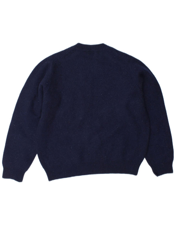BENETTON Pull à col rond pour femme UK 14 Laine bleu marine moyen