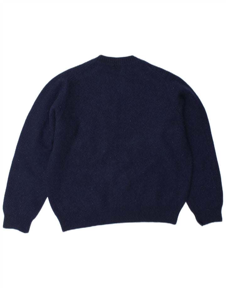 BENETTON Pull à col rond pour femme UK 14 Laine bleu marine moyen