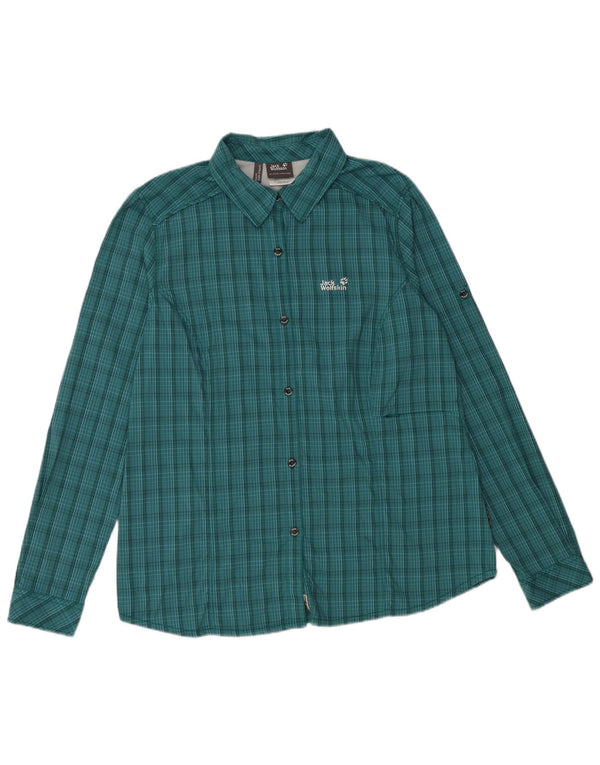 Jack Wolfskin Chemise Slim Fit Femme UK 18 XL Vert Carreaux Polyamide