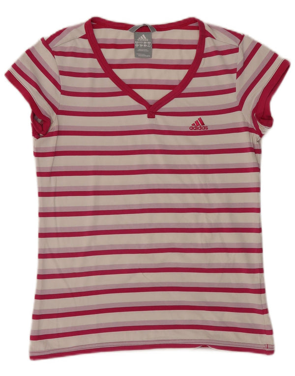 Adidas T-Shirt Femme Top UK 12 Rose Moyen Rayé