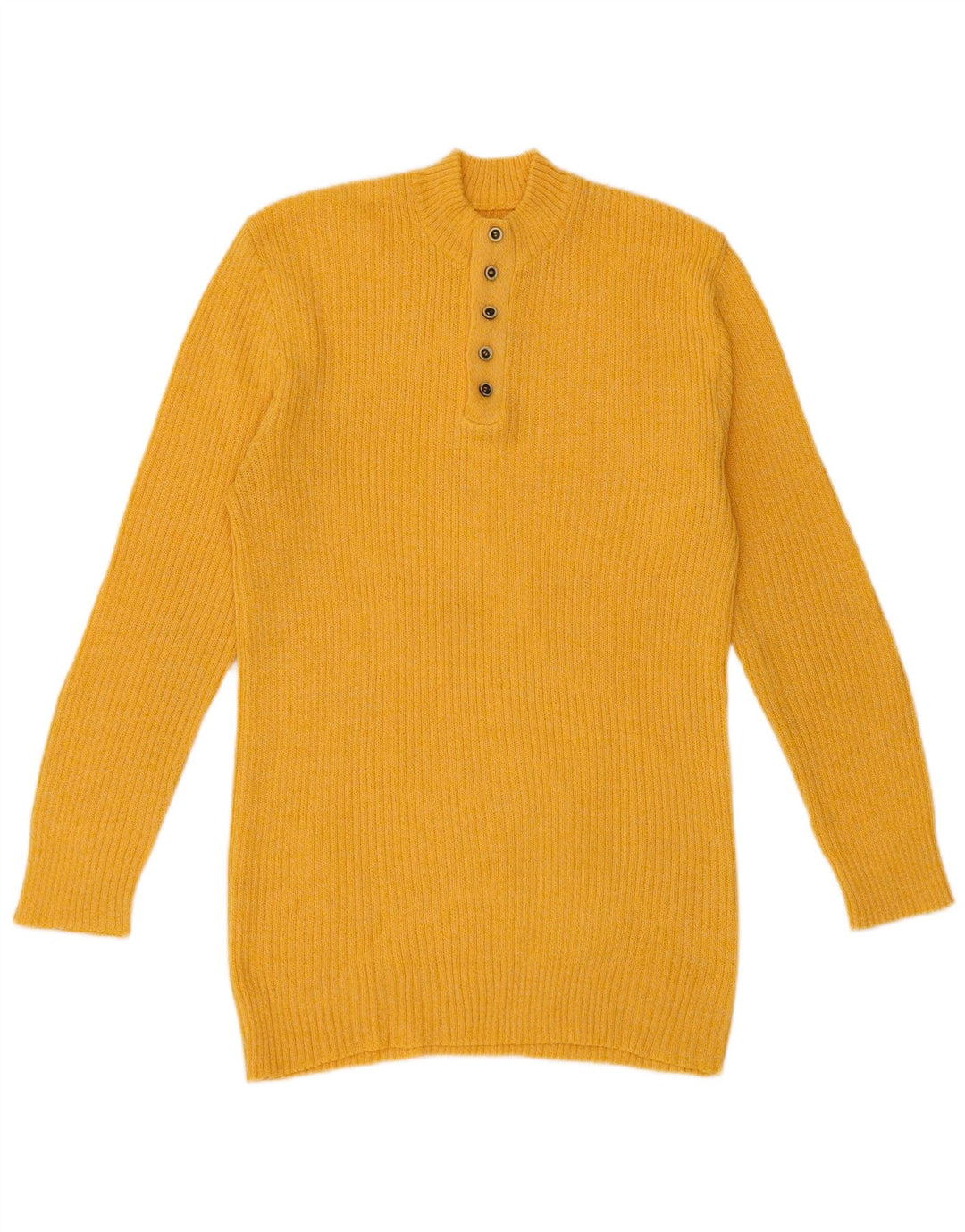 vintage Mens Button Neck Jumper Pull Petit Jaune