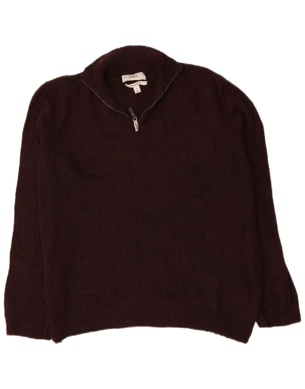 Marks & Spencer Pull col zippé pour homme XL en laine d'agneau bordeaux