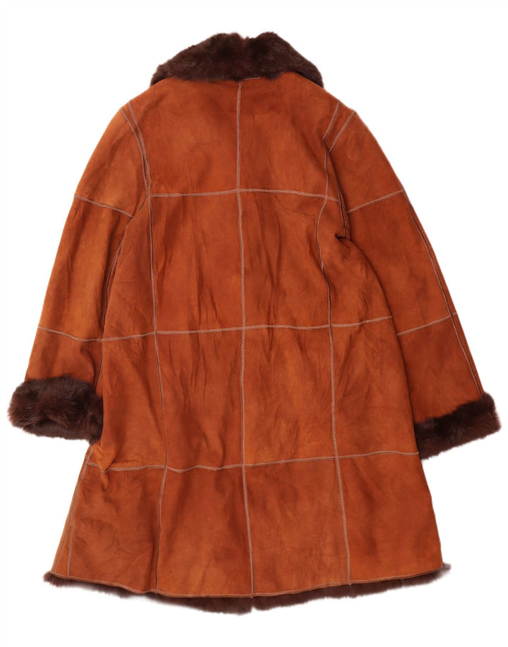 VINTAGE Manteau en peau de mouton pour femme IT 44 Cuir marron moyen